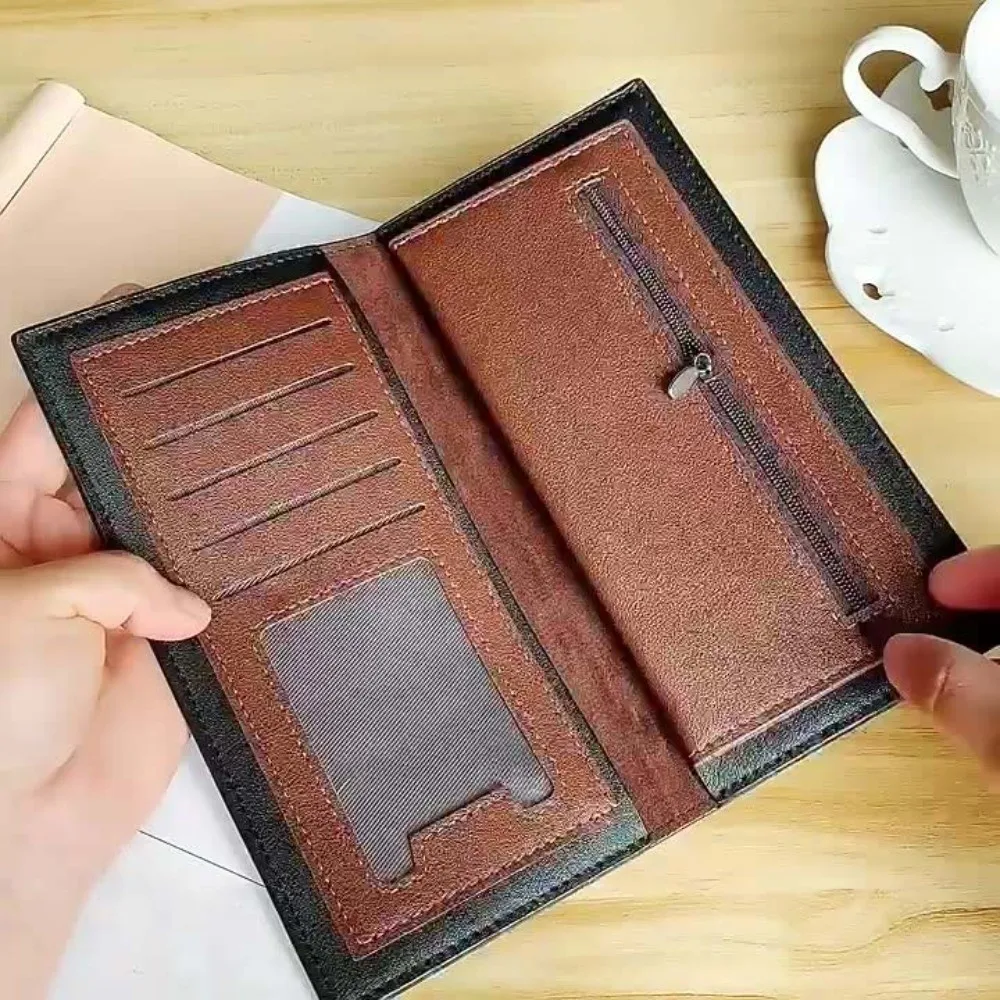 المحمولة سعة كبيرة بدلة طويلة المحفظة البلاستيكية مكافحة خسر رجال الأعمال المحفظة القهوة الأسود التباين اللون محفظة من البولي يوريثان التخزين