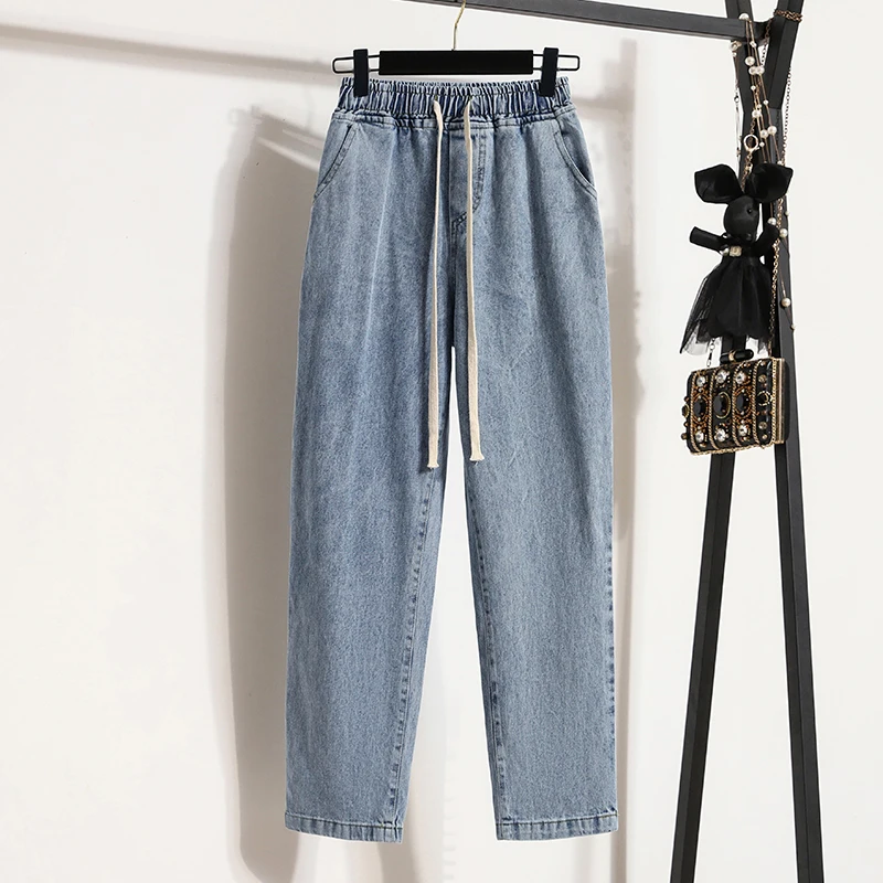 2024 New Large Size Jeans Simple Washed Straight Leg Harlan Pants Spring Autumn Retro Loose Versatile Wide Leg Casual Long Pants