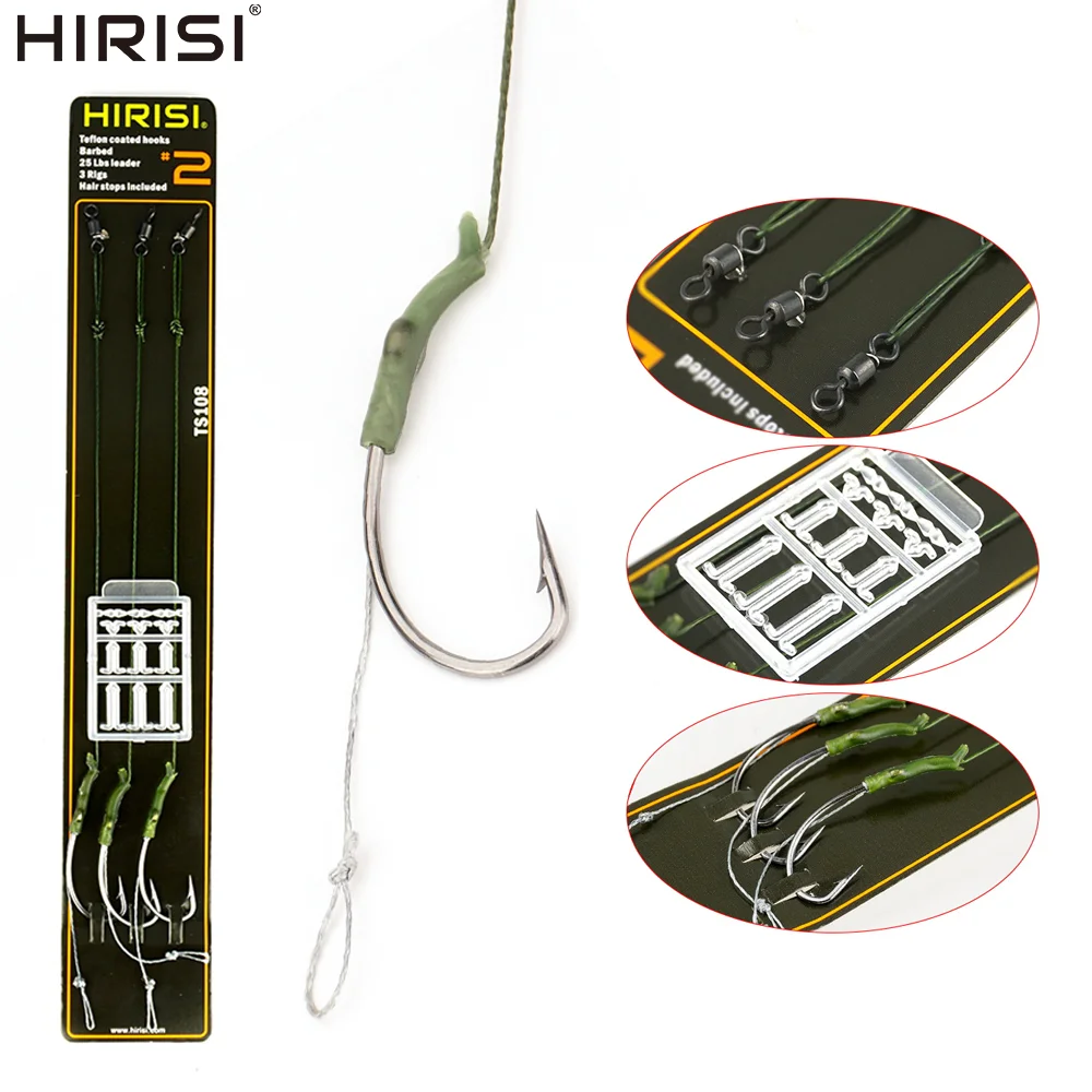 Hirisi 3 Stück Karpfenangeln-Haar-Rigs, vorgebunden, Hakenglied mit beschichteter Schnur, Widerhaken, AntiTangle, Karpfenangeln, Terminal Tackle TS108