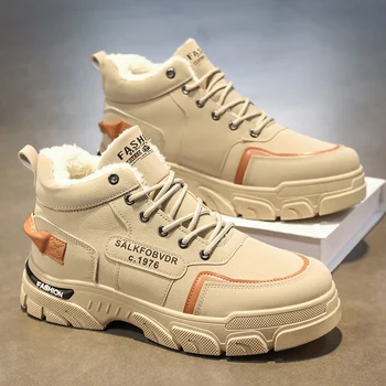 Heren merk hoogwaardige werkkleding schoenen outdoor dikke zolen antislip modetrend warme pluche korte laarzen winterlaarzen voor heren