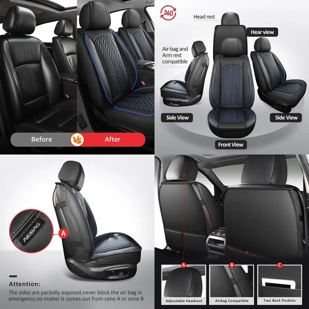 

Universal Fit Car Seat Covers - Black & Blue Front Seat Protection for Sedans, Trucks, and SUVs