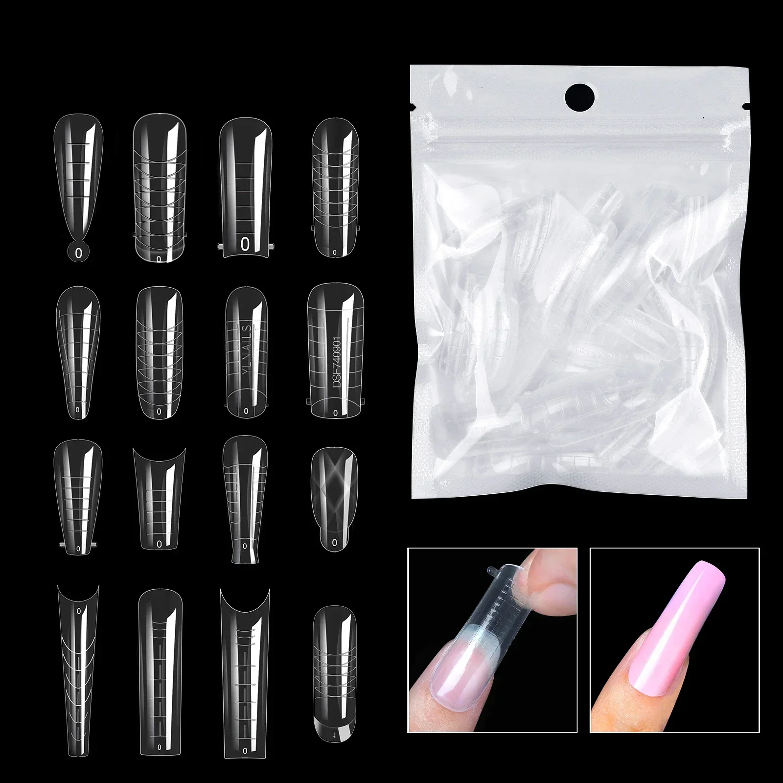 Formes d'extension d'ongles transparentes, moules supérieurs pour N64, moule de construction rapide, formes de touristes, couverture complète, pointes d'ongles, accessoires d'art de manucure