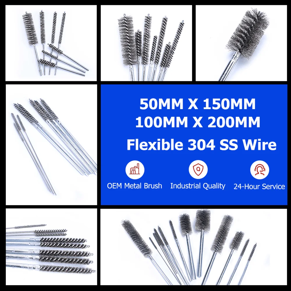 Stainless Steel Wire Tube Brush 1.5mm-50mm 150mm Industrial Metal Debris Rust Removal Welding Slag Cleaner Power Tool Accessory