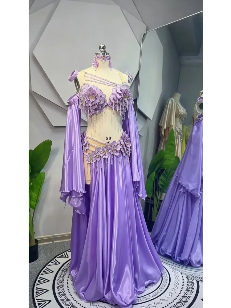 Customized Eastern Bellydance Dress Indian Clothes Women Belly Dancing Bra and Skirt Set Oriental Dance Costume Group Stage Wear
