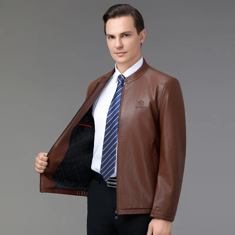 เสื้อแจ็คเก็ตหนังผู้ชายไห่หนิง หนังแท้ บุผ้ากำมะหยี่ เสื้อแจ็คเก็ตหนังหนา เสื้อโค้ทฤดูหนาว