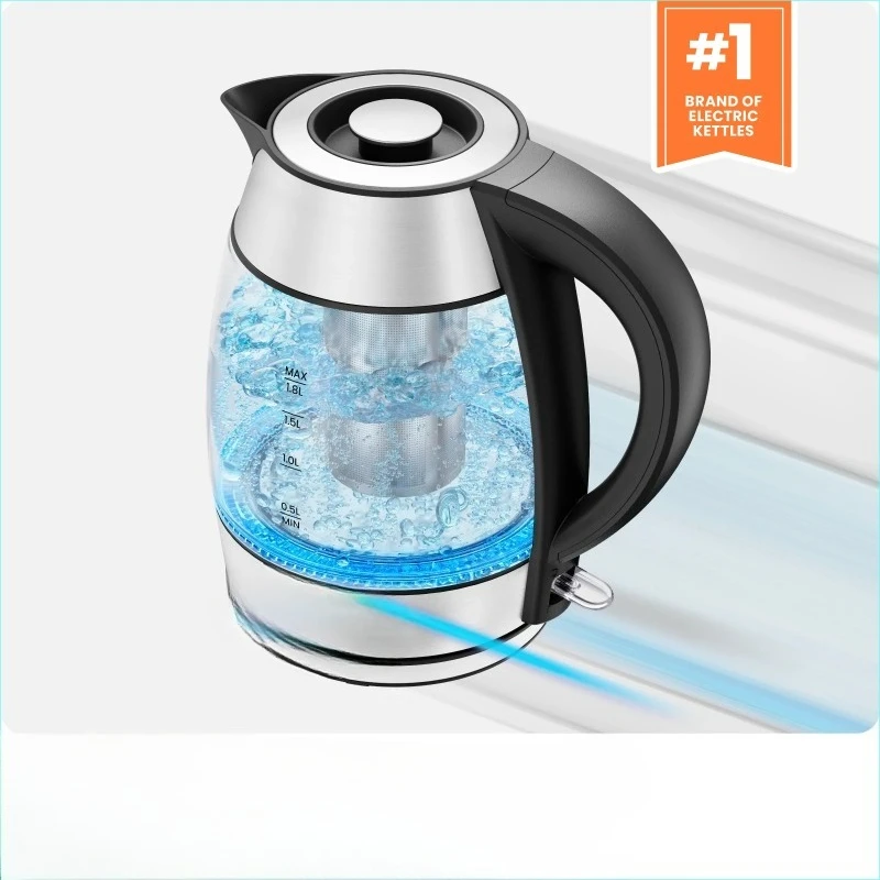 

Stainless Steel Fast Boiling 1.8L Electric Glass Kettle, Removable Tea Infuser, LED Lights, Free Shipping