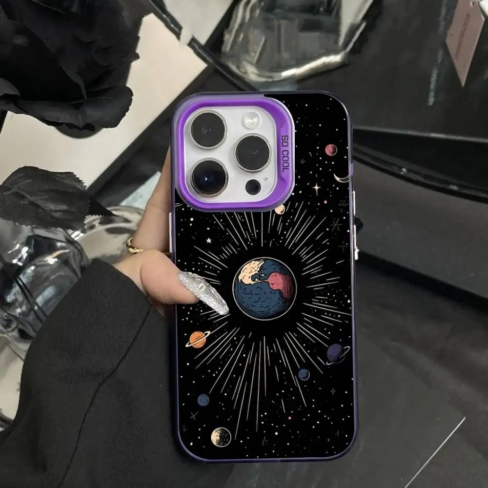 حافظة هاتف فنية من اثني عشر كوكبة لهاتف آيفون 16,15,14,17,13,12,11,XS,Mini,Pro,SE,MAX غطاء سيليكون أرجواني غير لامع