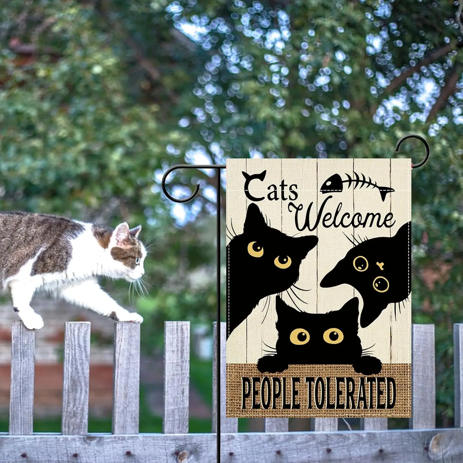 Artofy Cats Welcome People Tolerated Small Decorative Garden Flag, Funny Black Cat Yard Lawn Outside Decor Pet Owner Lover G ZZM