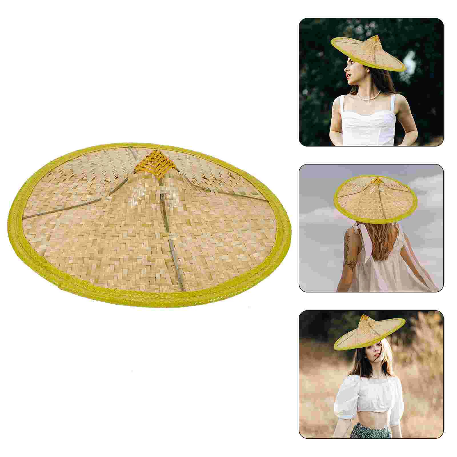 Umbrella Bamboo Hat Straw Traditional Rain Caps Aldult Conical Weaving Hats Child