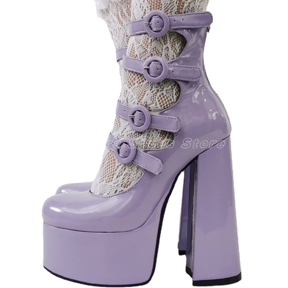 Lolita Style Lavender Purple Pumps Round Toe Cover Heel Platform Buckle Patent  Leather Girls  Super High Heel