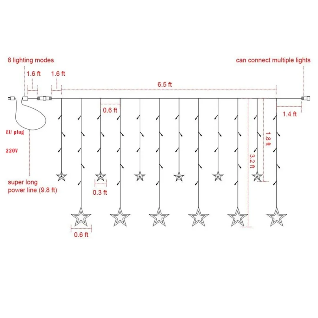 Star Curstain Light 4.5m 138 Leds String Lights for Home Party Wedding Decor Lighting