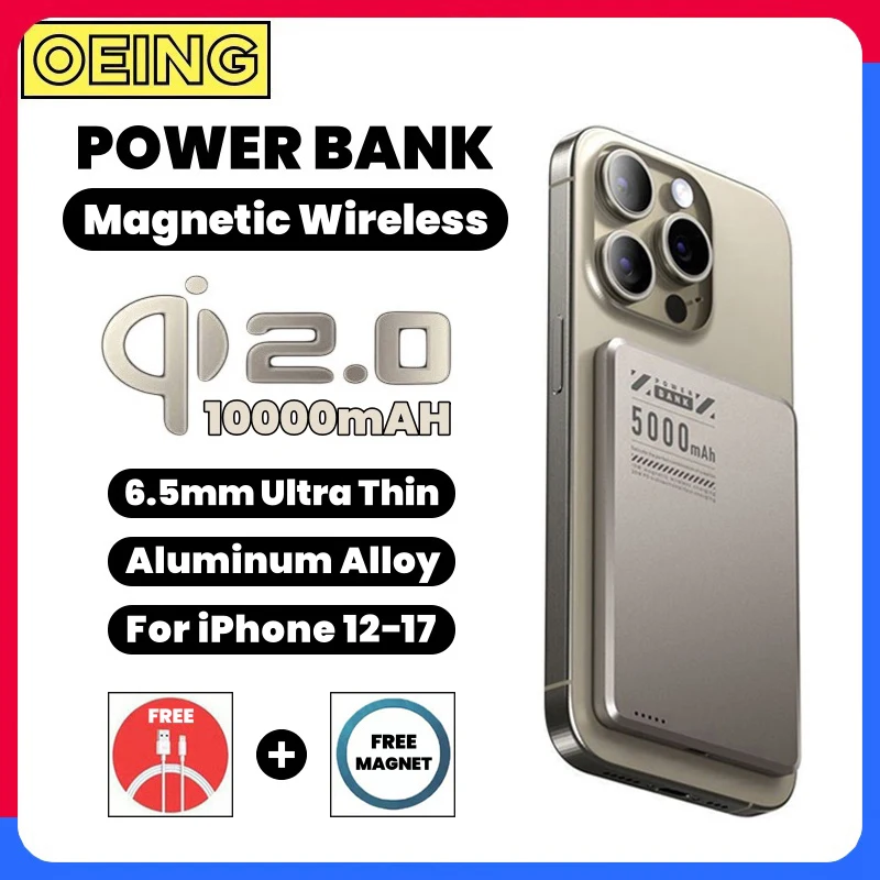 

Super Slim Magnetic Power Bank 10000mAh Alloy Battery For Apple Magsafe Powerbank Qi2 Wireless Charger For iPhone Xiaomi Samsung
