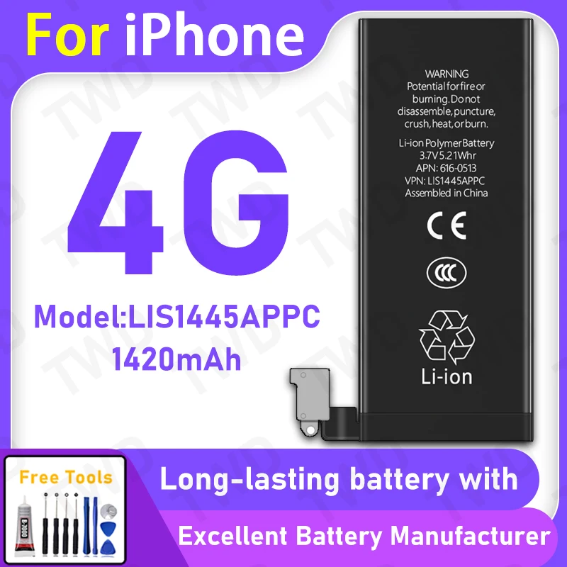 

100% New 1420mAh LIS1445APPC Battery For iPhone 4/4G Replacement Bateria+Free Tools