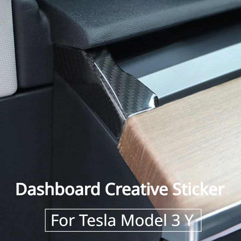 For Tesla Model 3 Y Dashboard Sticker Real Dry Carbon Fiber Edge Trim Creative Sticker Modely Car Interior Accessories 2021-2023