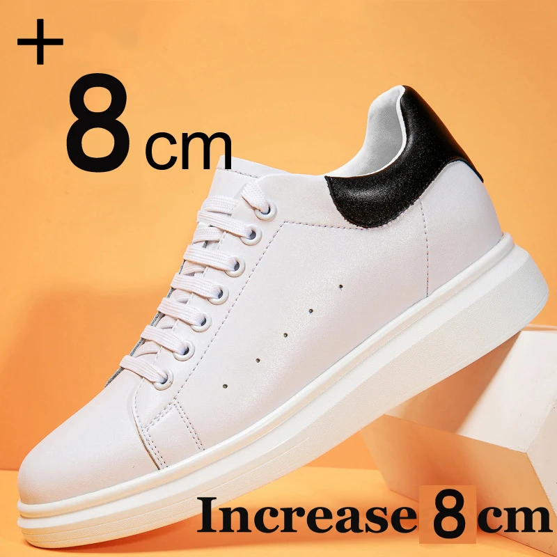 

Luxury Men Sneakers Brand Elevator Shoes For Couple Hidden Heels White Shoes 8CM Height Increasing Shoes Women Men Leather Shoes