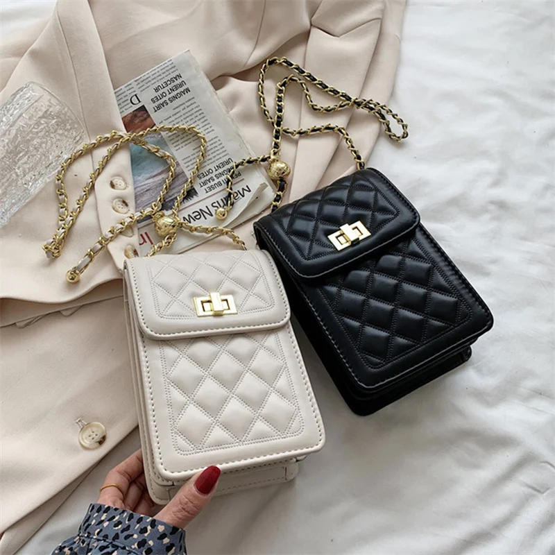 

Korean Women Mobile Phone Bags Fashion Rhombus Chain Shoulder Bag Cross Body Cellphone Sling Bag Crossbody Purse Wallet Case