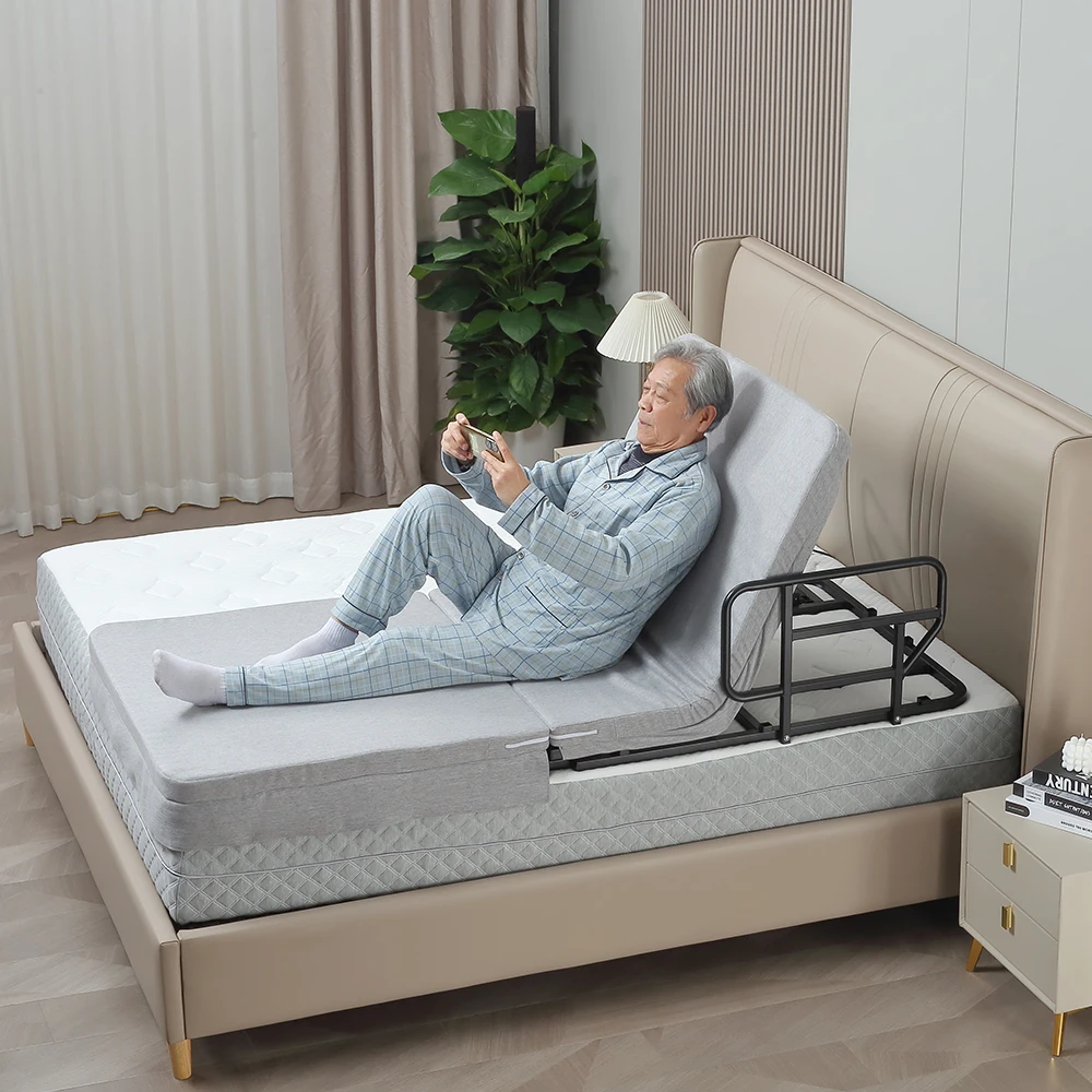 قاعدة سرير من القماش البني قابلة للتعديل مع تحكم سلكي، مسند ظهر للعناية المنزلية، دعم المواد المعدنية لتطبيق مستشفى المسنين #6