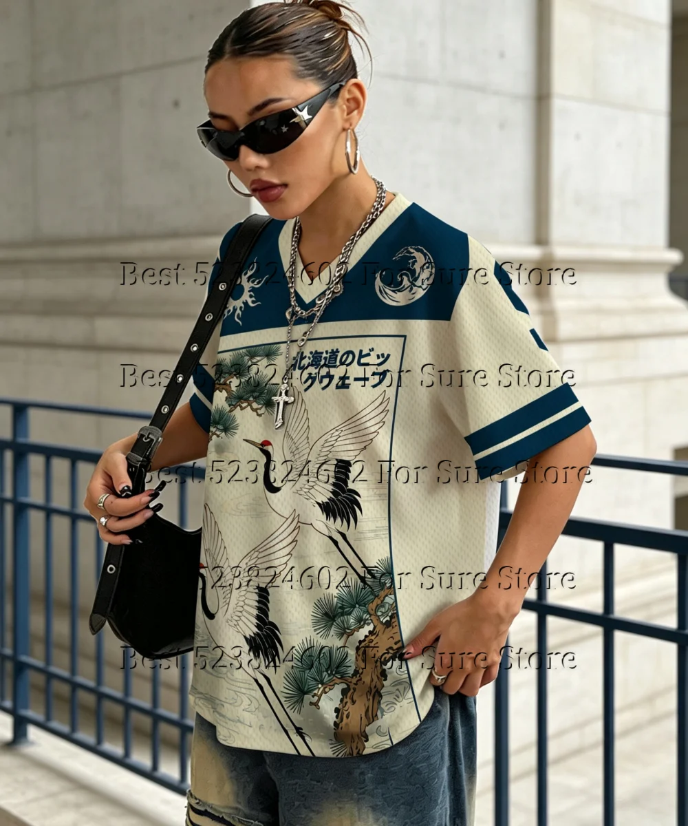 Women's Y2K Flame Print Mesh Football Tshirt Jersey Plus Size V Neck Color Block Streetwear Vintage Breathable Summer T Shirt