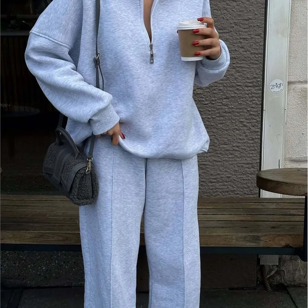 Woman 2 Piece Set Outfit Casual Fashionable Half-breasted Pullover Sweatshirt Trousers Loose Two Piece Outfits Simple Style