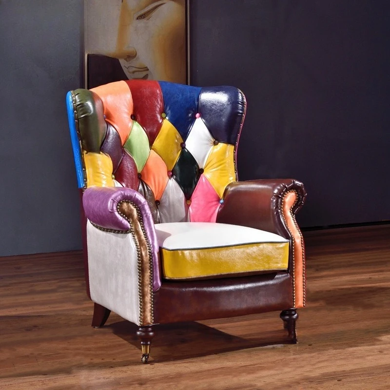 

Personalized multi-color tiger chair American country leather art single sofa chair living room high back casual coffee chair