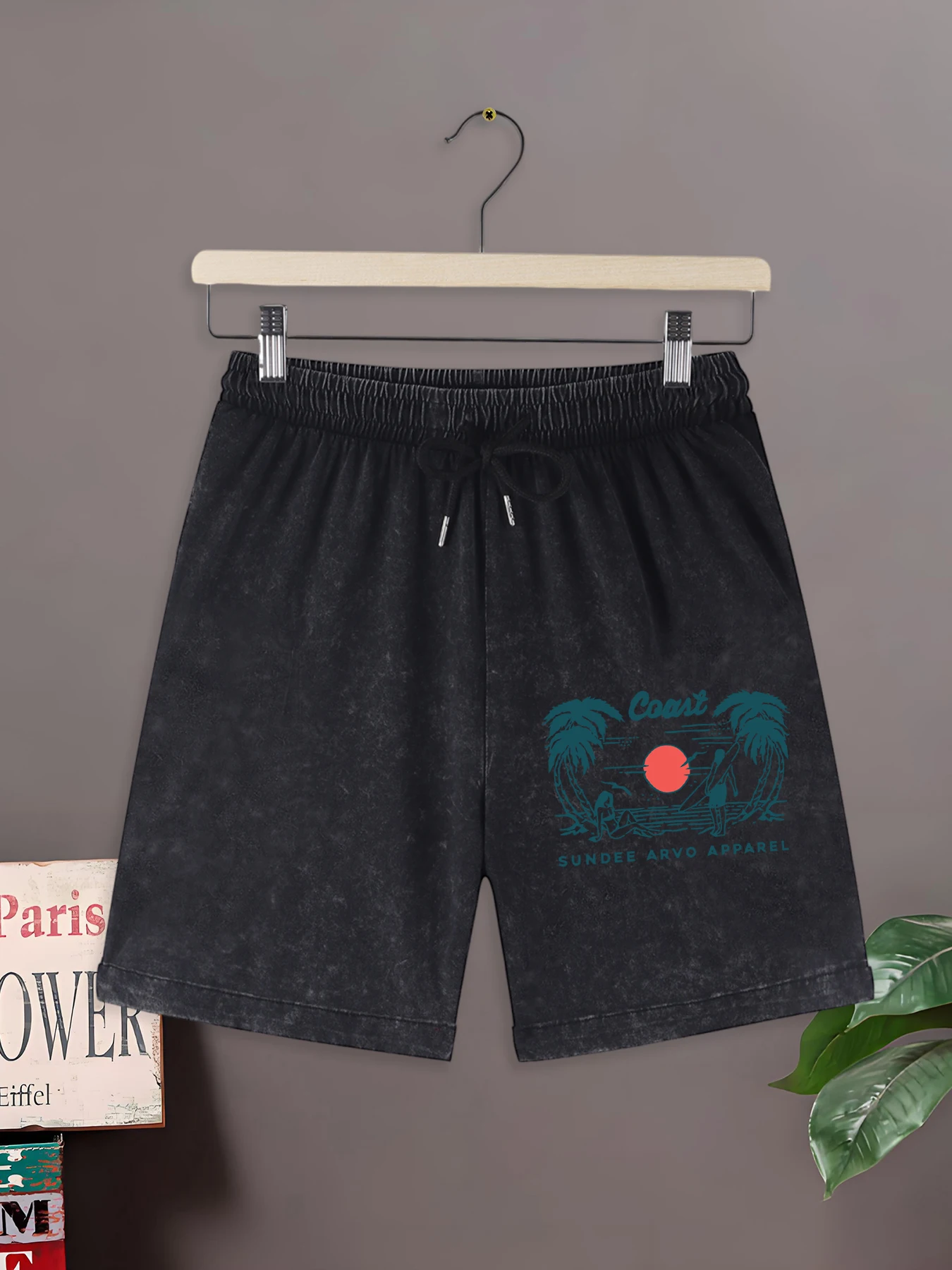 

Coast Surfing Coconut Trees Printing Man'S Summer Beach Washed Shorts Oversized Cotton Comfy Bottom Sport Vacation Short Pant