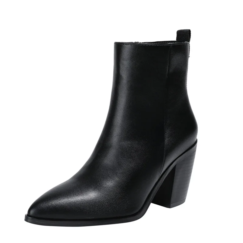 Stivali da donna con tacco alto a punta 2024 autunno inverno nuova moda cerniera laterale 8cm stivaletti con tacco largo grosso nero bianco HL335