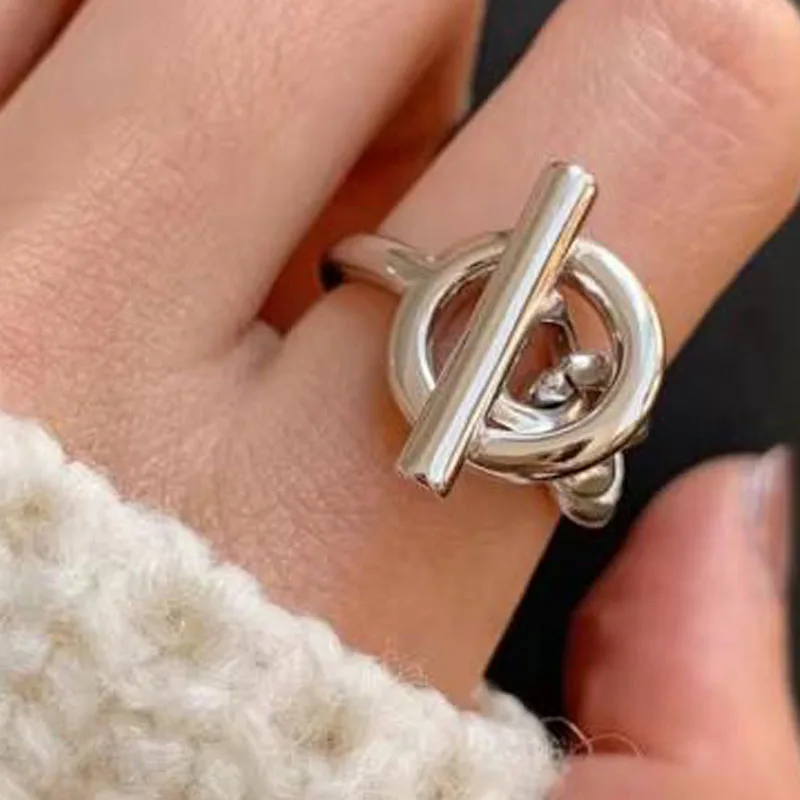 Women's 925 Silver Geometric Adjustable Ring, Modern Gift