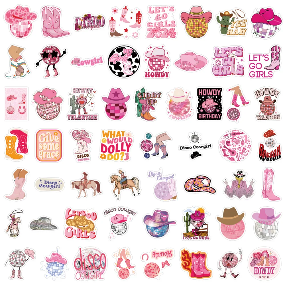 10/30/55/110PCS Rosa Disco Cowgirl Simpatico Cartone Animato Graffiti Adesivi Per Bagagli Del Computer Portatile Del Telefono Chitarra Tazza bici Auto Skatboard Decalcomanie