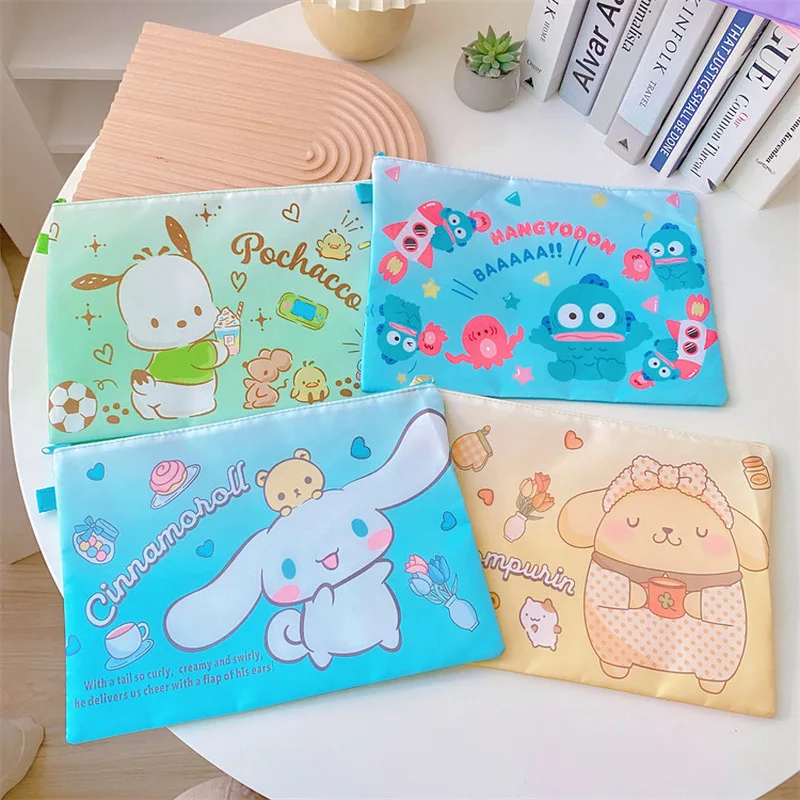 2pcs Sanrio Cute Kuromi Melody Pvc File Bag Girl Heart Student Cartoon Paper Storage Bag A4 Folder Stationery Anime Accessories