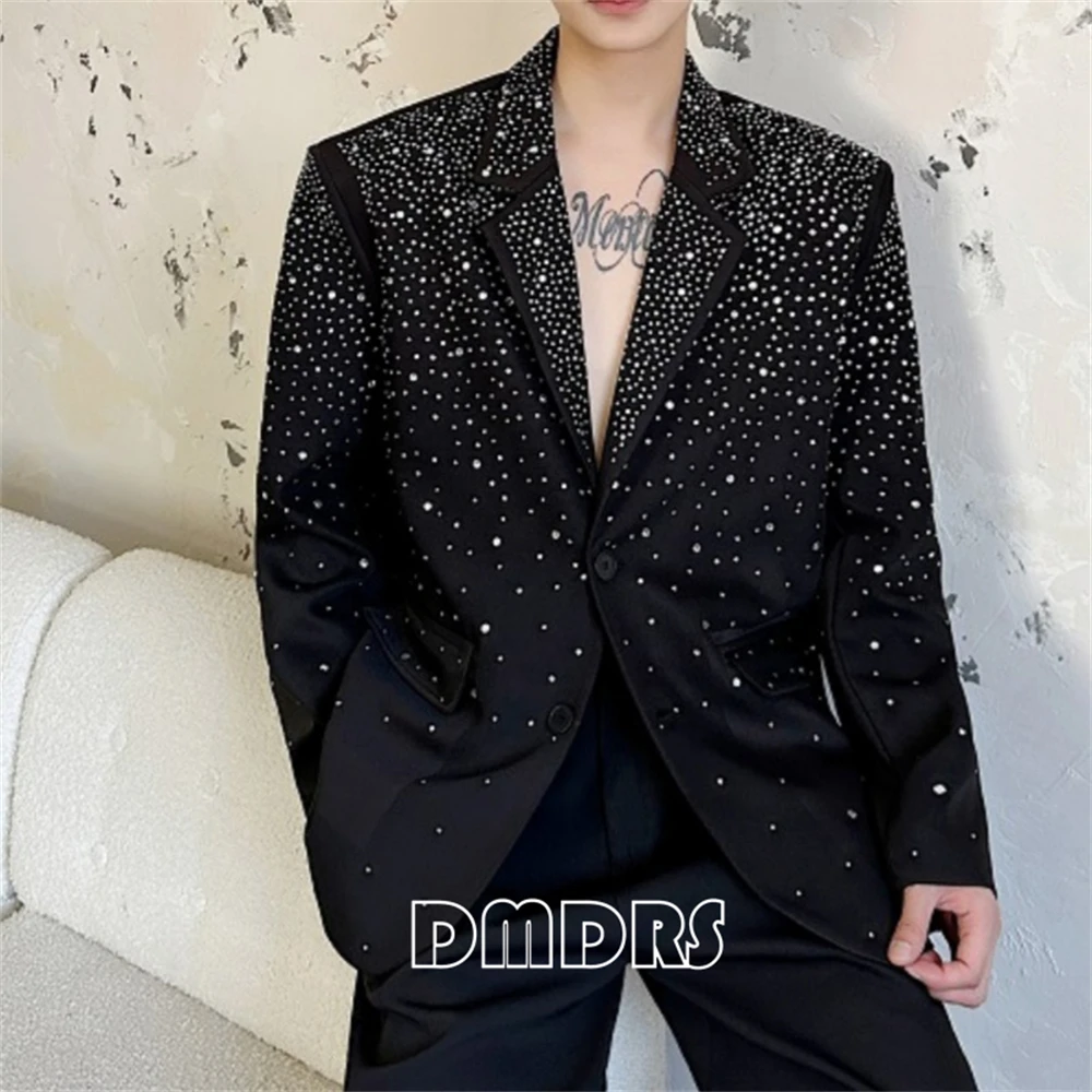 DMDRS Diamonds Suit Jacket for Men M-XL, Luxury Suit Blazer High-Street Single Breasted Jacket for Autumn, Party Pageant Blazer
