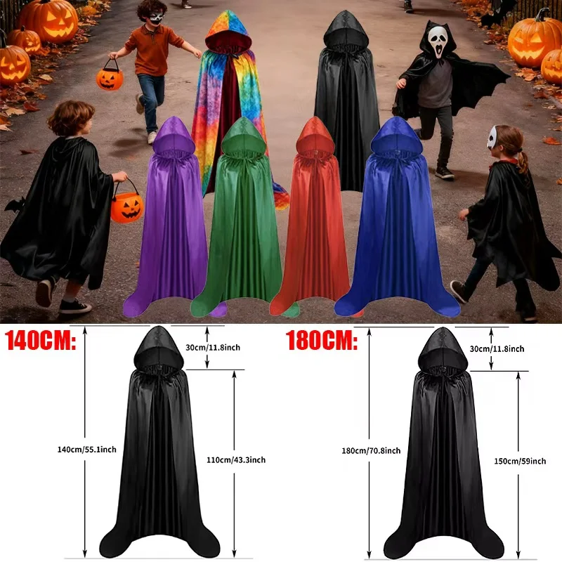 Capa de bruja para niños y adultos de Halloween, disfraz de Cosplay con capucha, capa de la muerte, fiesta de carnaval, capa larga Medieval de Halloween