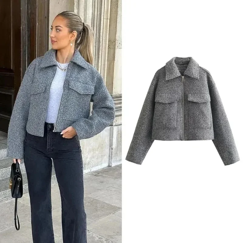 Autumn Winter Cropped Jacket for Women Short Coat Tweed Jacket Zip Crop Demi-season Jacket Woman New in outerwears 