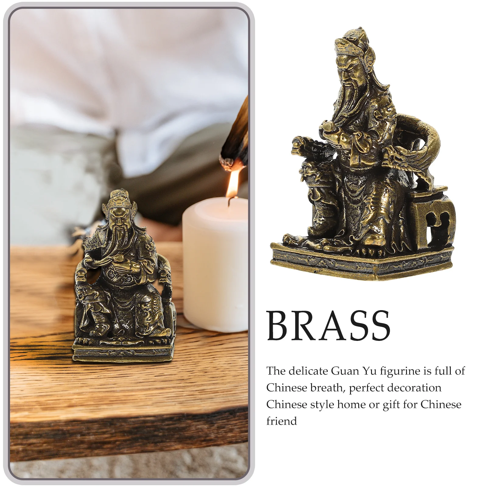 

Brass Guan Figure Desktop Decor Exquisite Craft Sculpture Vintage Brass Statue Home Office Tabletop Chinese Style Guan Gong
