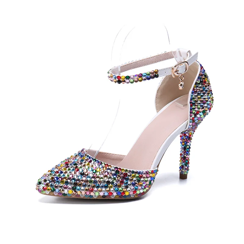 

Bloom Steps Diamond Crystal Wedding Shoes Shallow Mouth Pointed WeddingShoesWater HighHeels Spot WomenBanquet Wedding High Heels