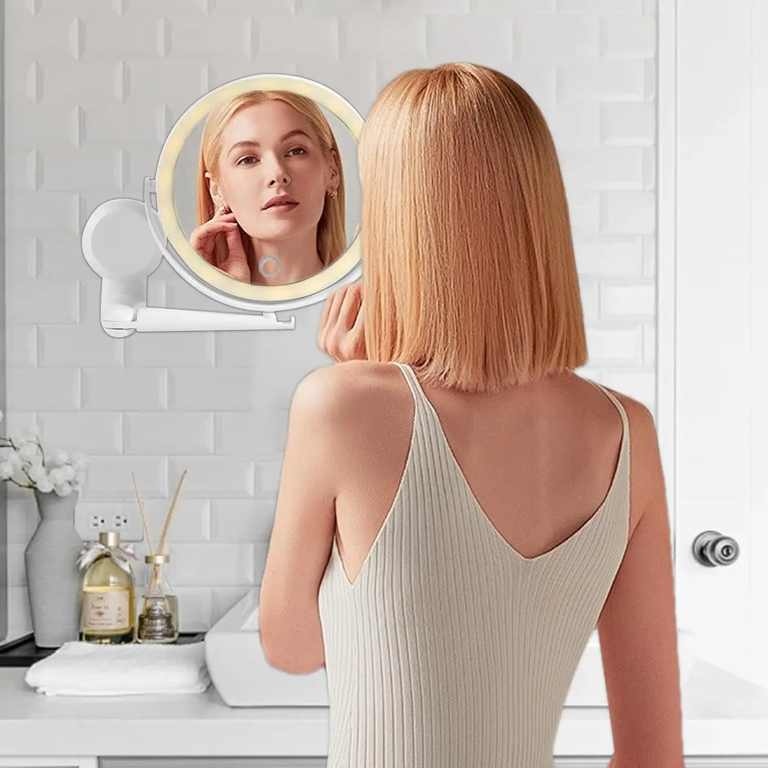 Schminkspiegel mit Lichtern, USB-betriebener dimmbarer Kosmetikspiegel für Badezimmer und Schlafzimmer