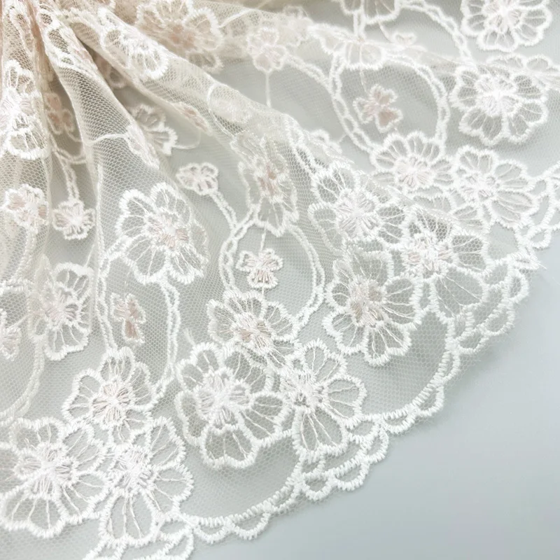 20Yards White Tulle Flower Edge Embroidery Lace Voile Embroidered Lace Trim Fabric for Women Bra Underwear