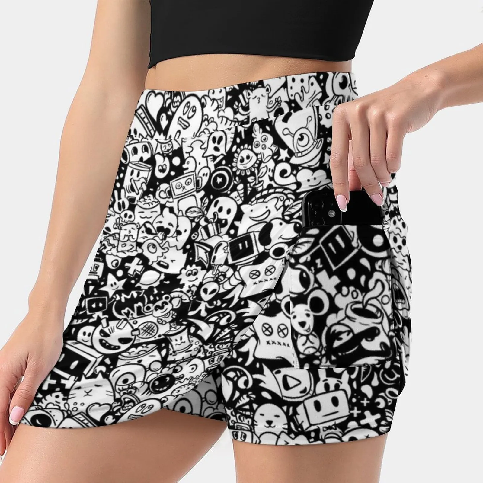 Doodle. Anime Minimalist Women's skirt With Hide Pocket Tennis Skirt Golf Skirts Badminton Skirts Running skirts Doodle Hand