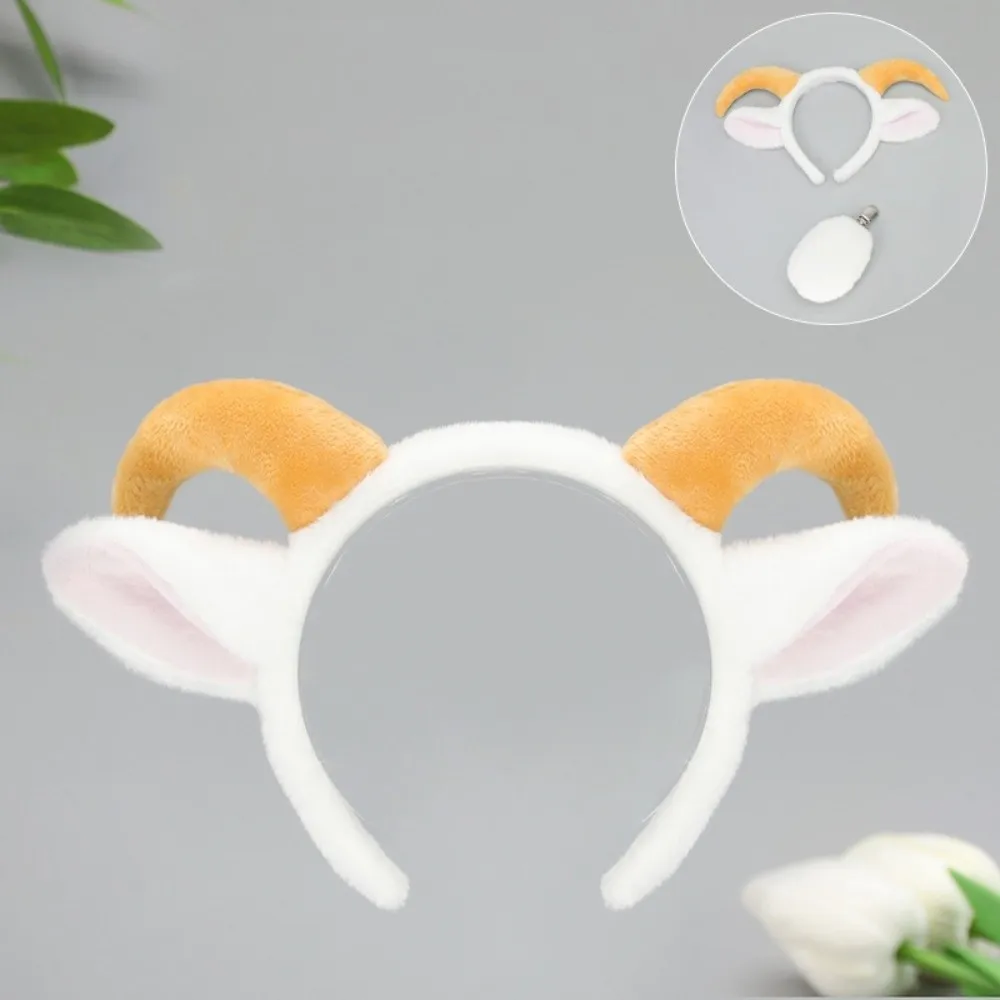 Furry Cute Sheep Horn Hair Band Soft Sweet Goat Ears Headband Creative Plush Lamb Cosplay Tail Lolita Accessories