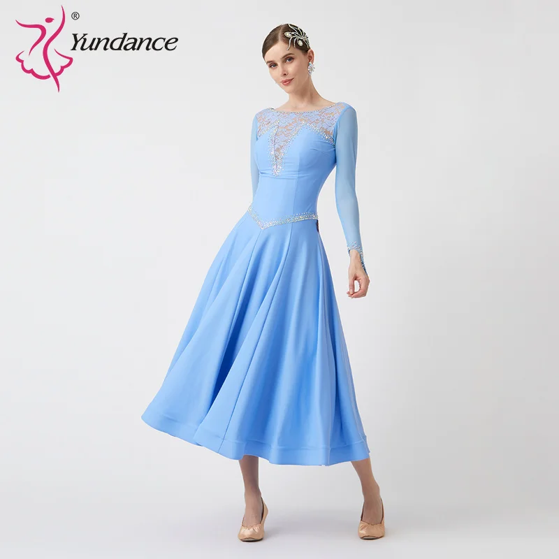 M-23066 New Women Modern Dance Rhinestone Color Diversity Dress Ballroom National Standard Waltz Competition Performance