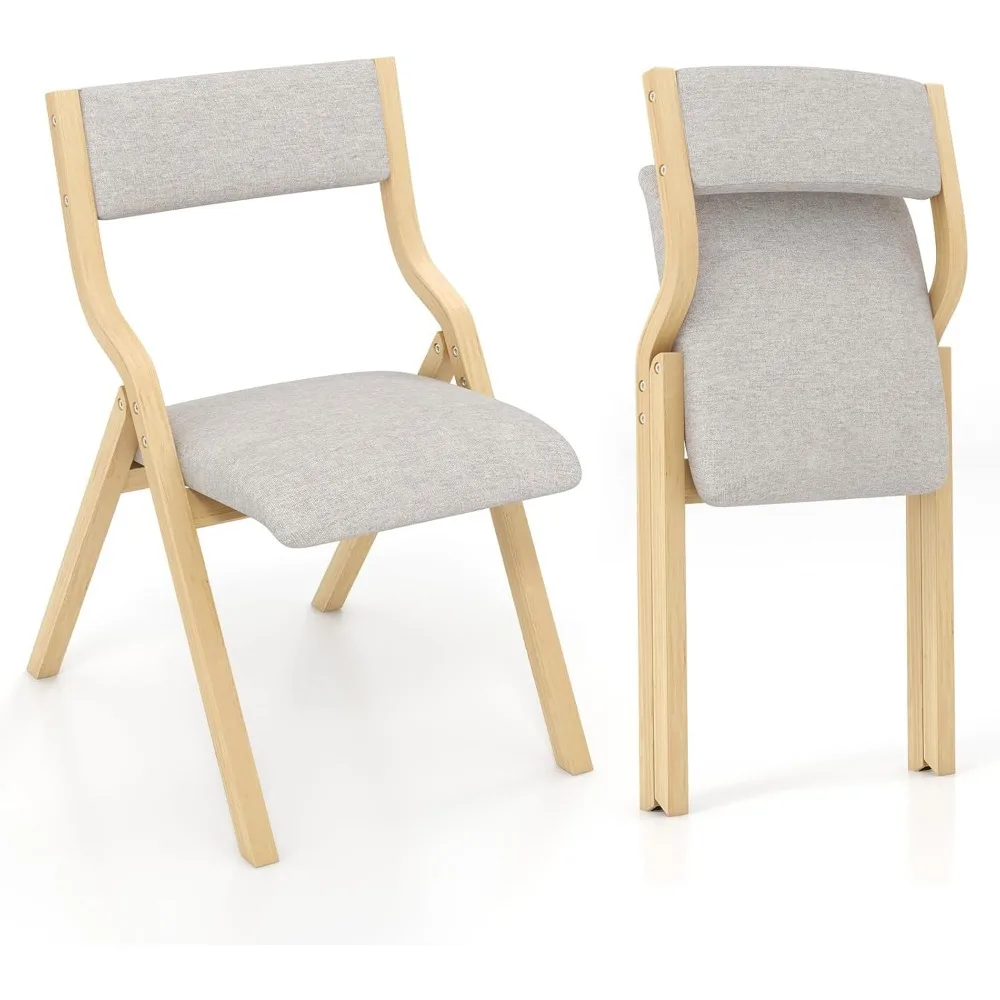 

Folding Dining Chairs Set of 2, Assembled Foldable Chairs with Padded Seat and Solid Wood Frame, Modern Extra Chairs for