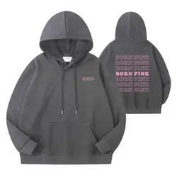 Y2K Women's Hoodie Kpop BORN PINK Letter Print Cotton Long Sleeve Tops Harajuku Fashion Couple Black Autumn Sweatshirt