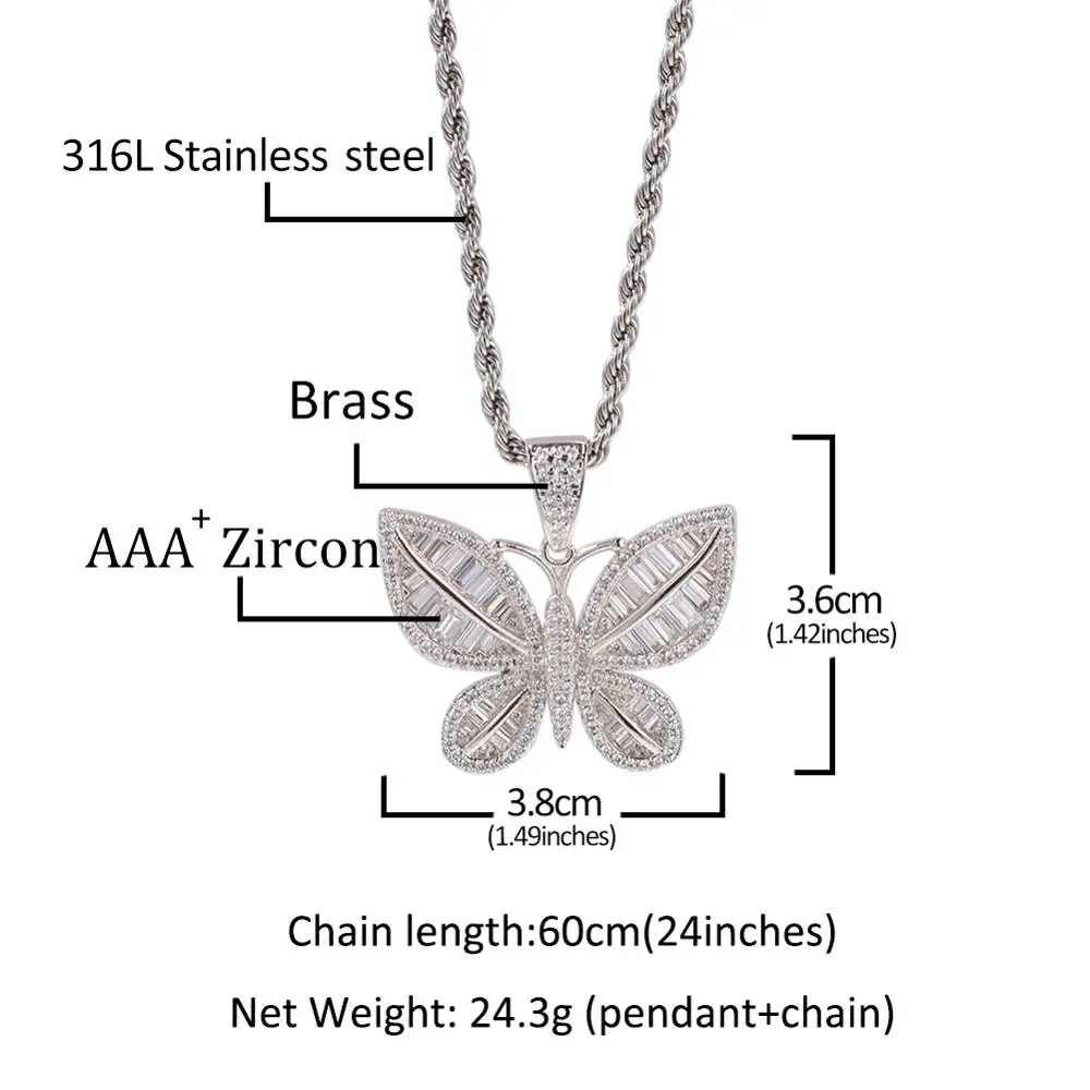 UWIN Butterfly Pendant Necklaces Iced Out Cubic Zirconia Charms Chic Accessories for Drop shipping Jewelry