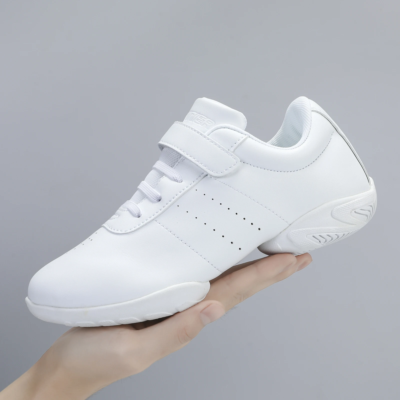 BAXINIER Girls White Cheerleading Dance Shoes Athletic Training Tennis Breathable Youth Competition Cheer Sneakers