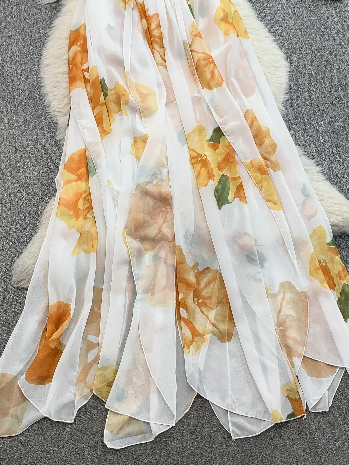 Vaion Sle Unique Sexy Bal Chiffon Print ter Dr Women's Slimming Asymmetrical Long Dr Korean Version High W...