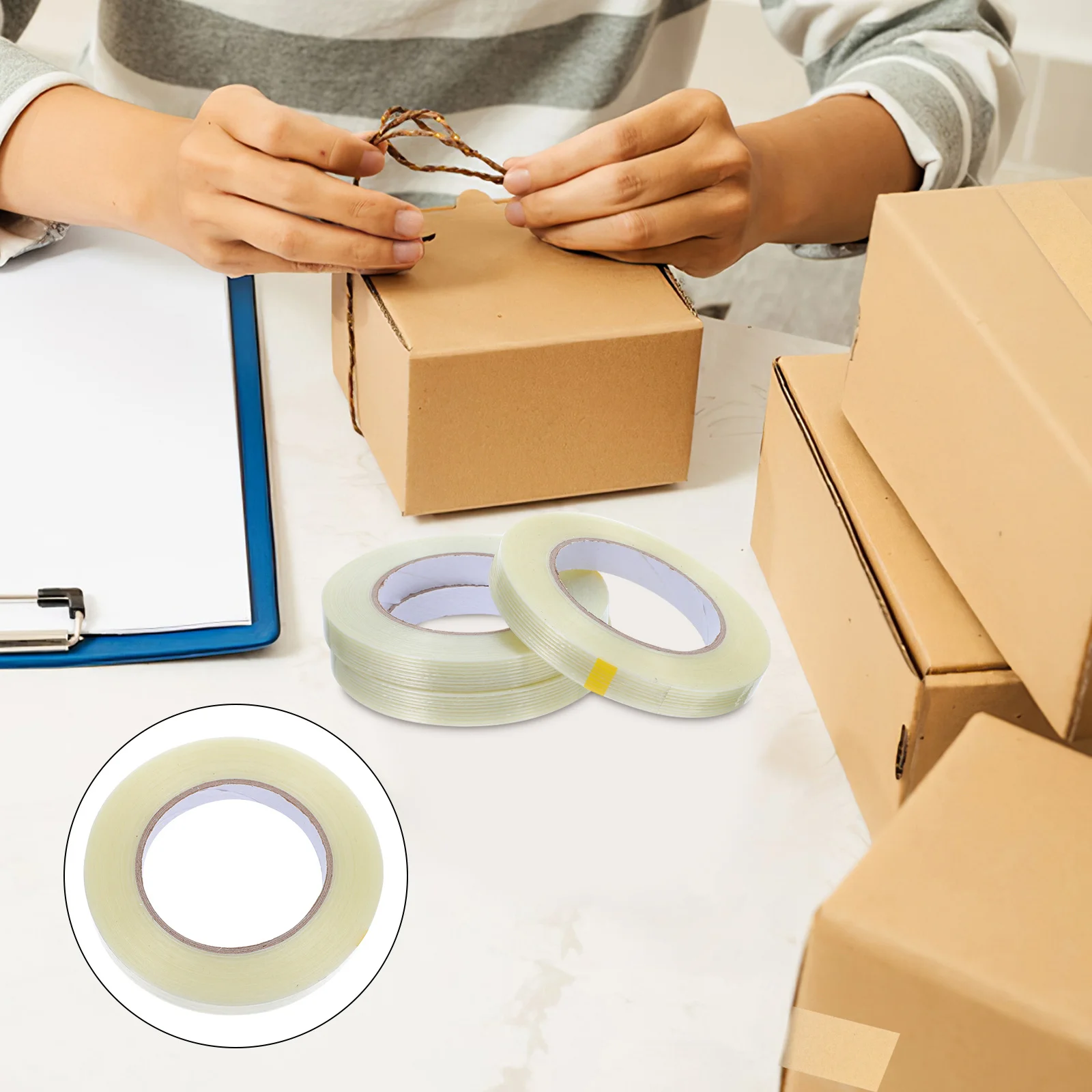 

3Pcs Fiberglass Tape Heavy Duty Reinforced 1.5cm X 50m Tear-Resistant Filament Strapping Industrial Packaging Electrical Tape