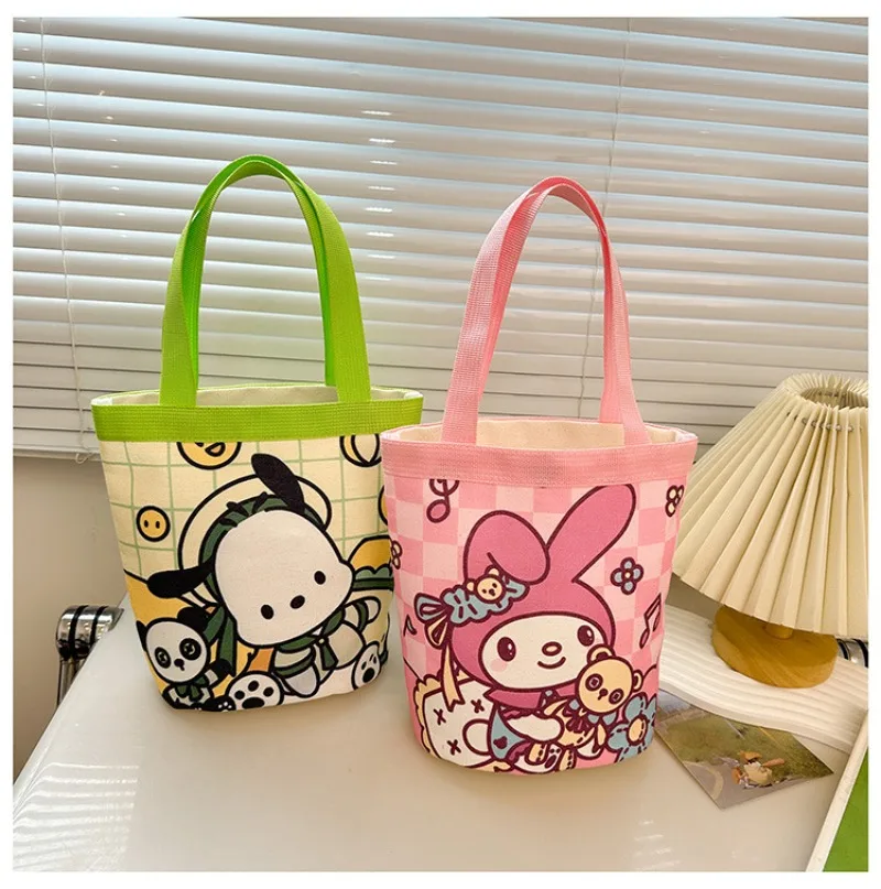 

Hello Kitty Cinnamoroll Anime Kawaii Sanrio Ins Bucket Handbag Cute Cartoon PomPomPurin Kuromi Canvas Storage Bag Gifts for Girl