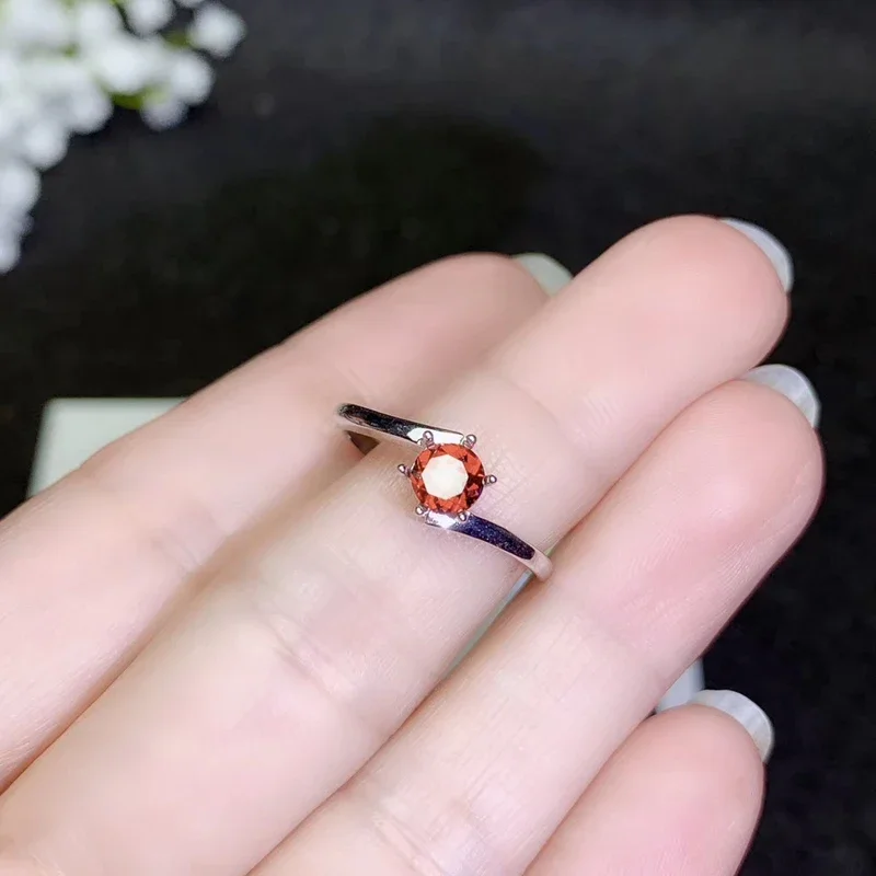 CoLife Jewelry Fashion Garnet Ring for Young Girl 5mm Naturak Wine Red Garnet Silver Ring 925 Silver Garnet Jewelry