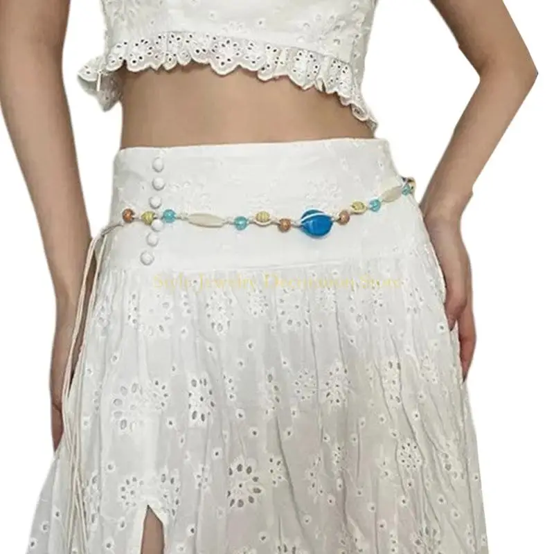 D46Eハンドメイドワックスロープウエストバンドボヘミアンの衣装を一致させるためのビーズの詳細