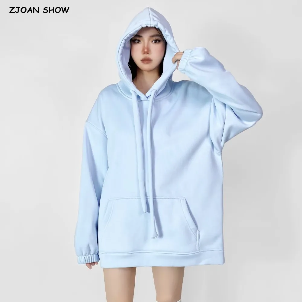 

2024 Winter With Fleece Drawstring Hooded Sweatshirt Pullover Women Long Sleeve Loose Oversized Hoodies Streetwear Warm Sweats