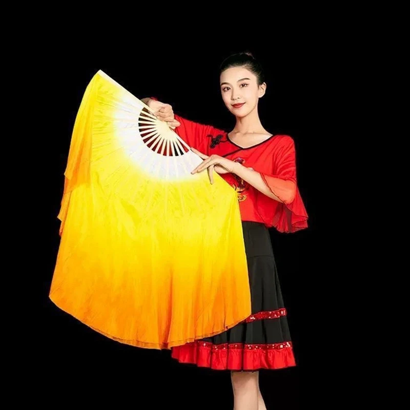 20/30/40cm Length Yellow Satin Silk Belly Dance Veils Classic Size Bamboo Fan Veil Dancer Preformance Show Props